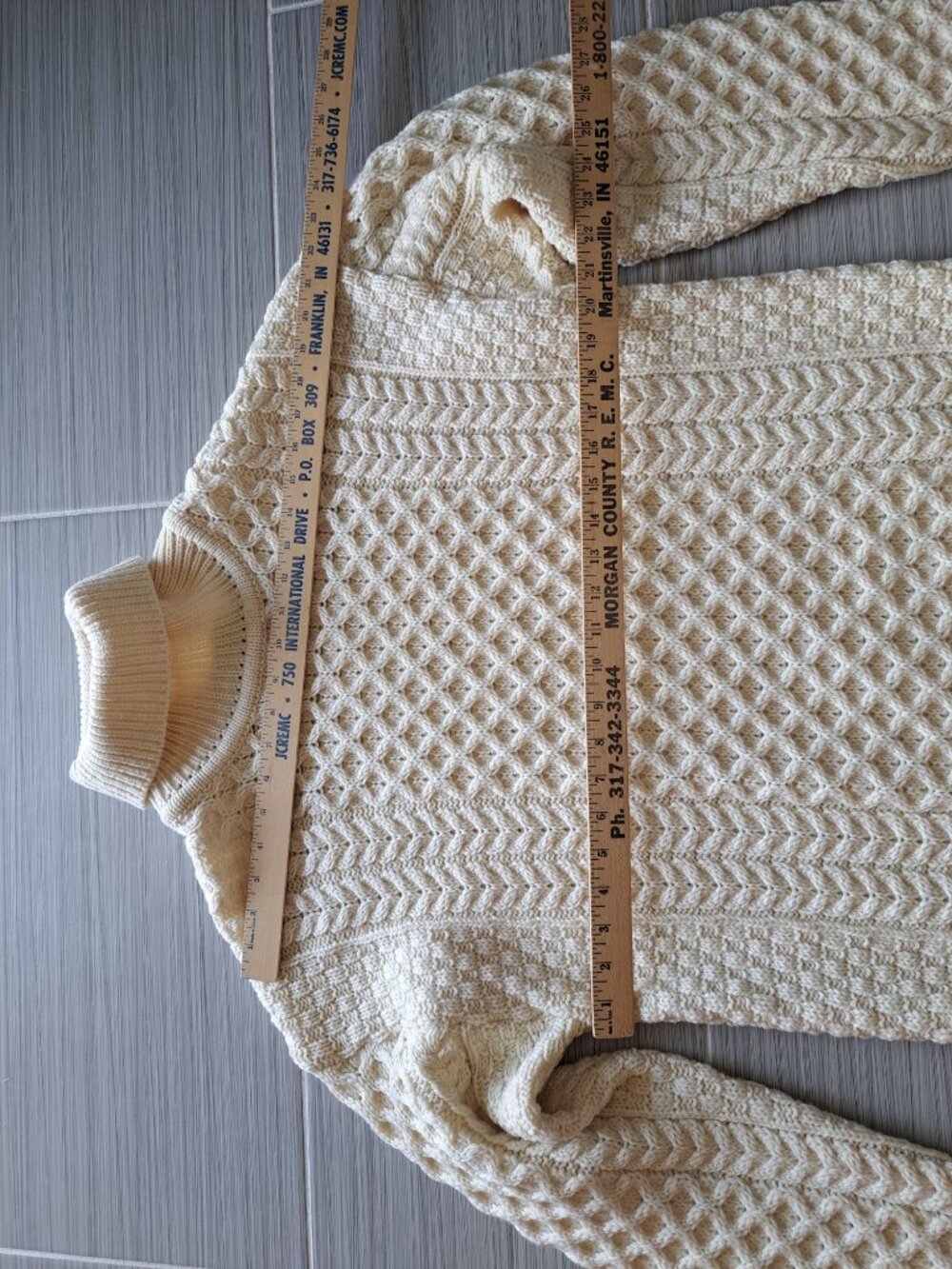 Aran Sweater Market XL Ireland Cream Cable Knit Turtleneck Sweater Merino Wool - Picture 9 of 11